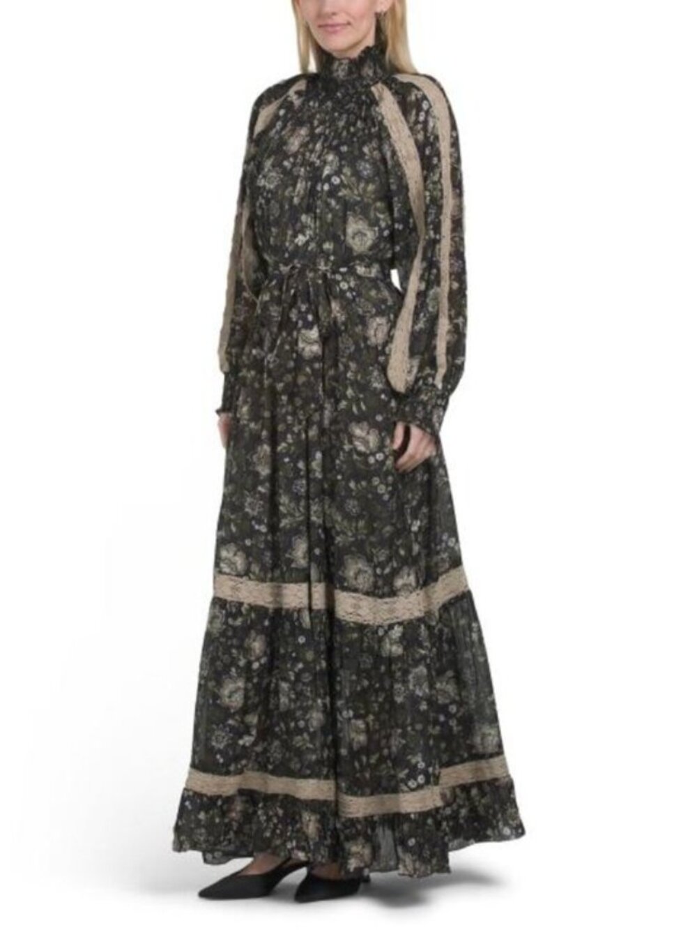 NWT MISS JUNE Lace Floral Long Sleeve Maxi Belted Dress One Size